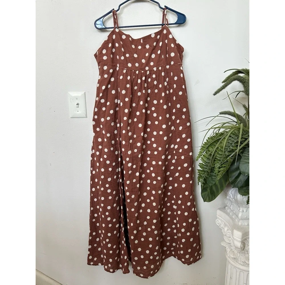Abercrombie & Fitch Brown Polka Dot Maxi Dress XL Summer Boho Cottagecore Gauzy